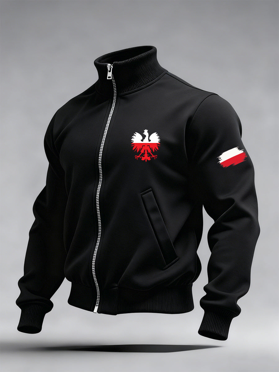 Męska moda vintage Casual Stand Collar Bluza z zamkiem błyskawicznym