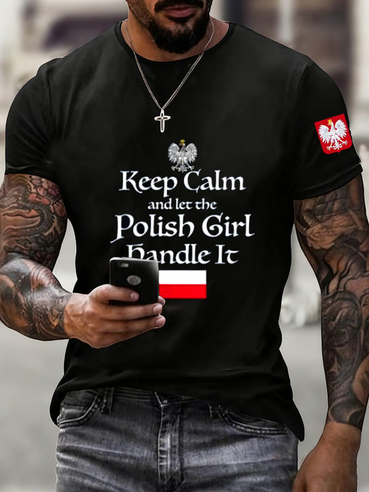 Męska koszulka z nadrukiem w stylu vintage z polską flagą