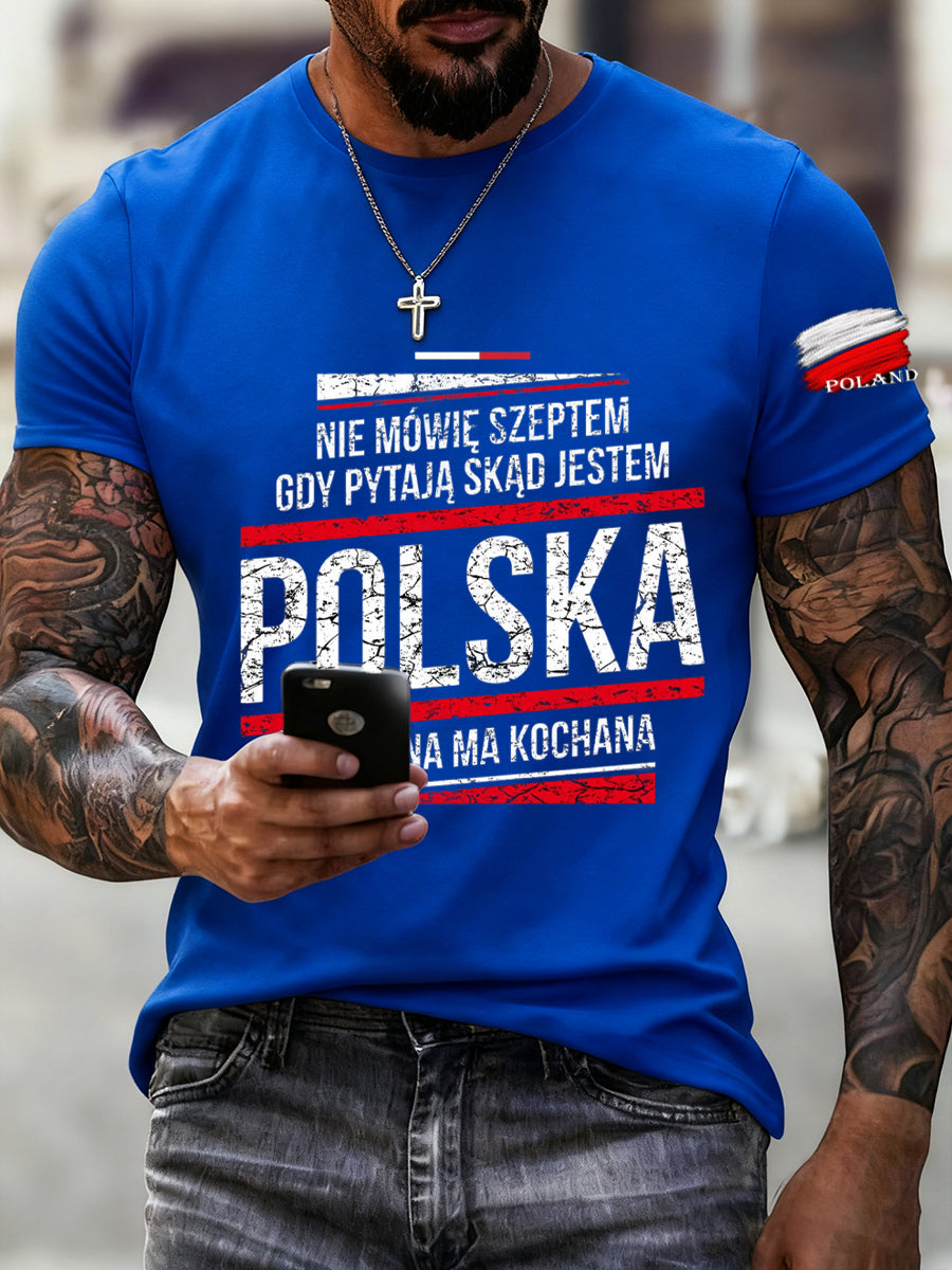 Męska koszulka z nadrukiem w stylu vintage z polską flagą
