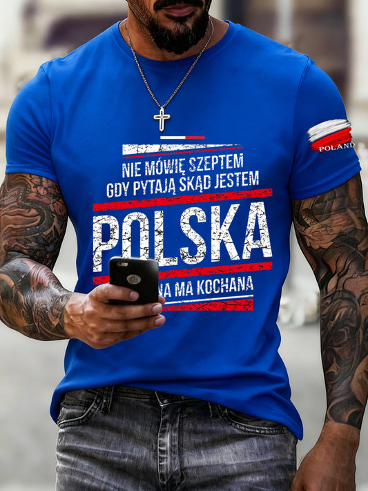 Męska koszulka z nadrukiem w stylu vintage z polską flagą