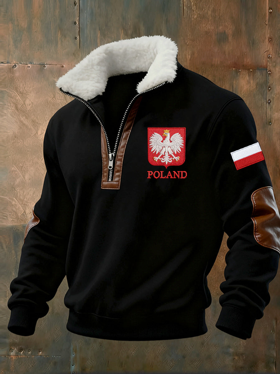 Męska bluza z polarowym kołnierzem z nadrukiem w stylu vintage