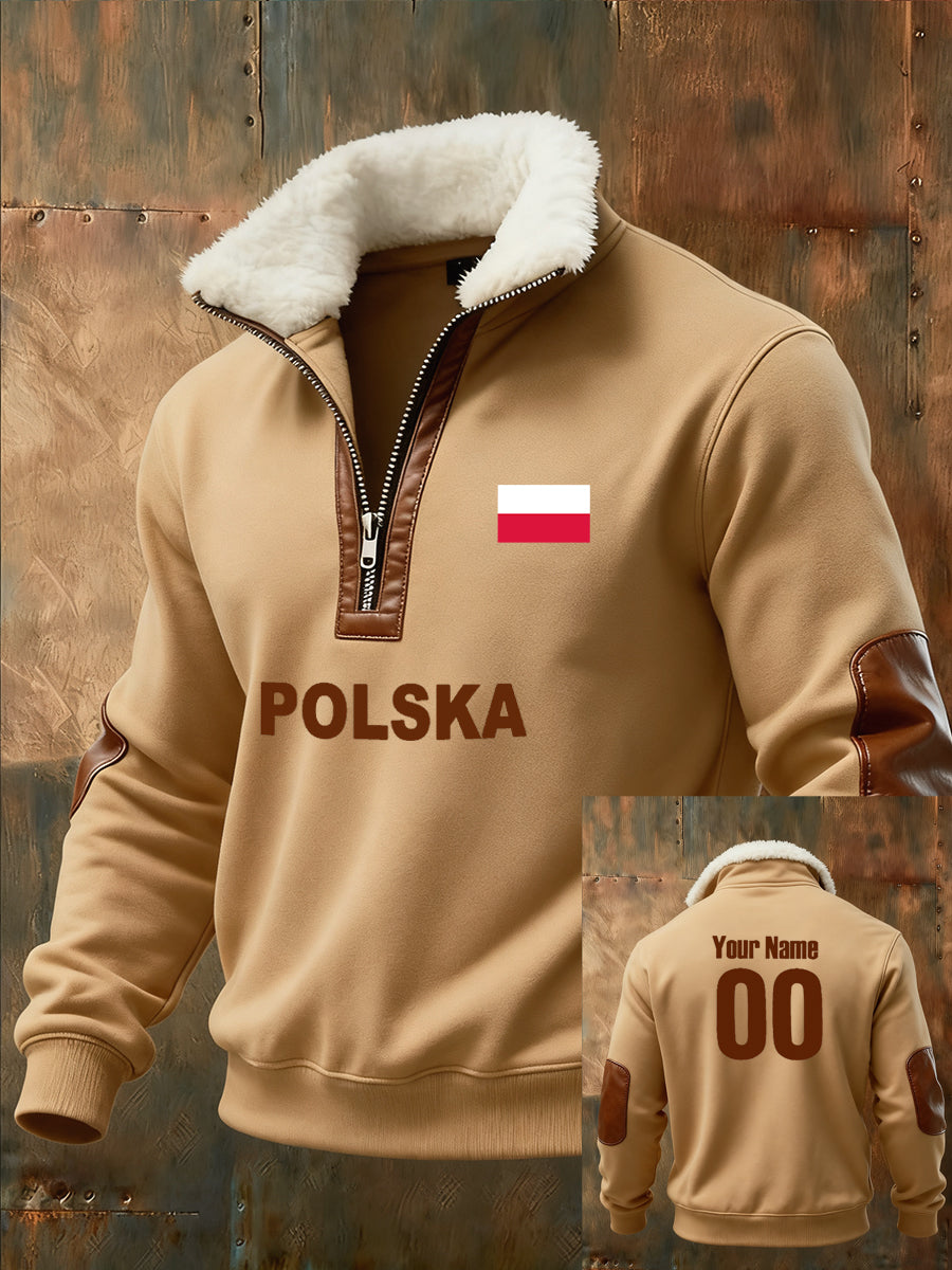 Męska bluza z polarowym kołnierzem z nadrukiem w stylu vintage