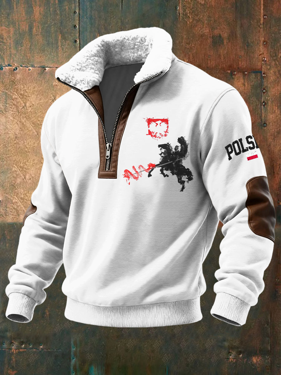 Pullover z zamkiem błyskawicznym retro polski husar lambswool