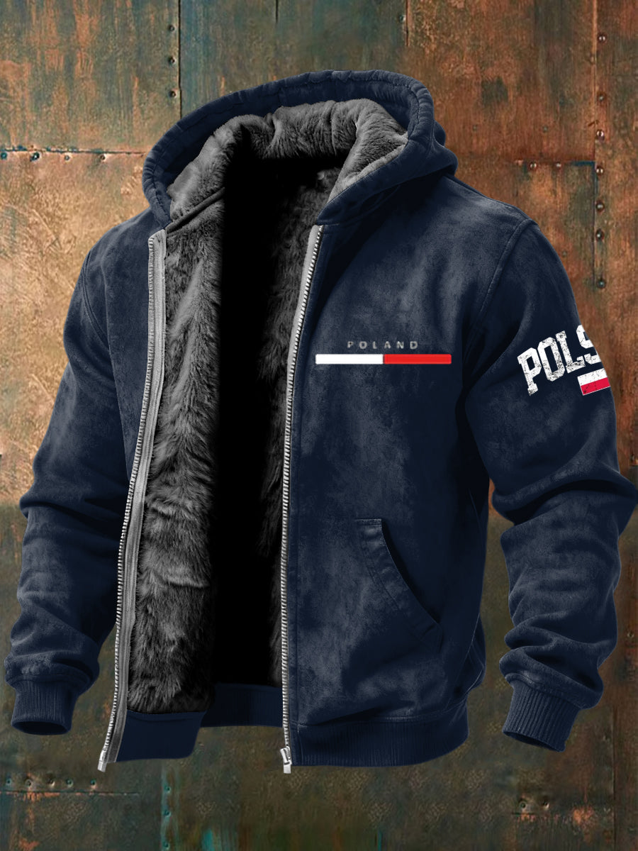 Retro abstrakcyjna polska flaga casualowa kurtka z kapturem z kapturem