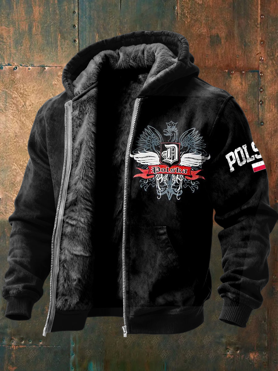 Retro polska flaga casualowa kurtka z kapturem z kapturem