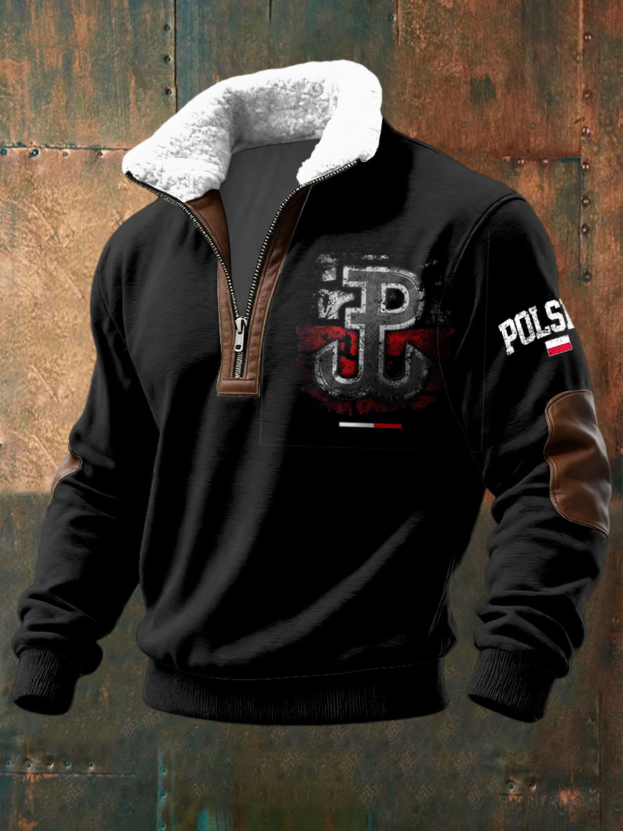 Retro polska bojowa mocna flaga Lambswool Zipper Pullover