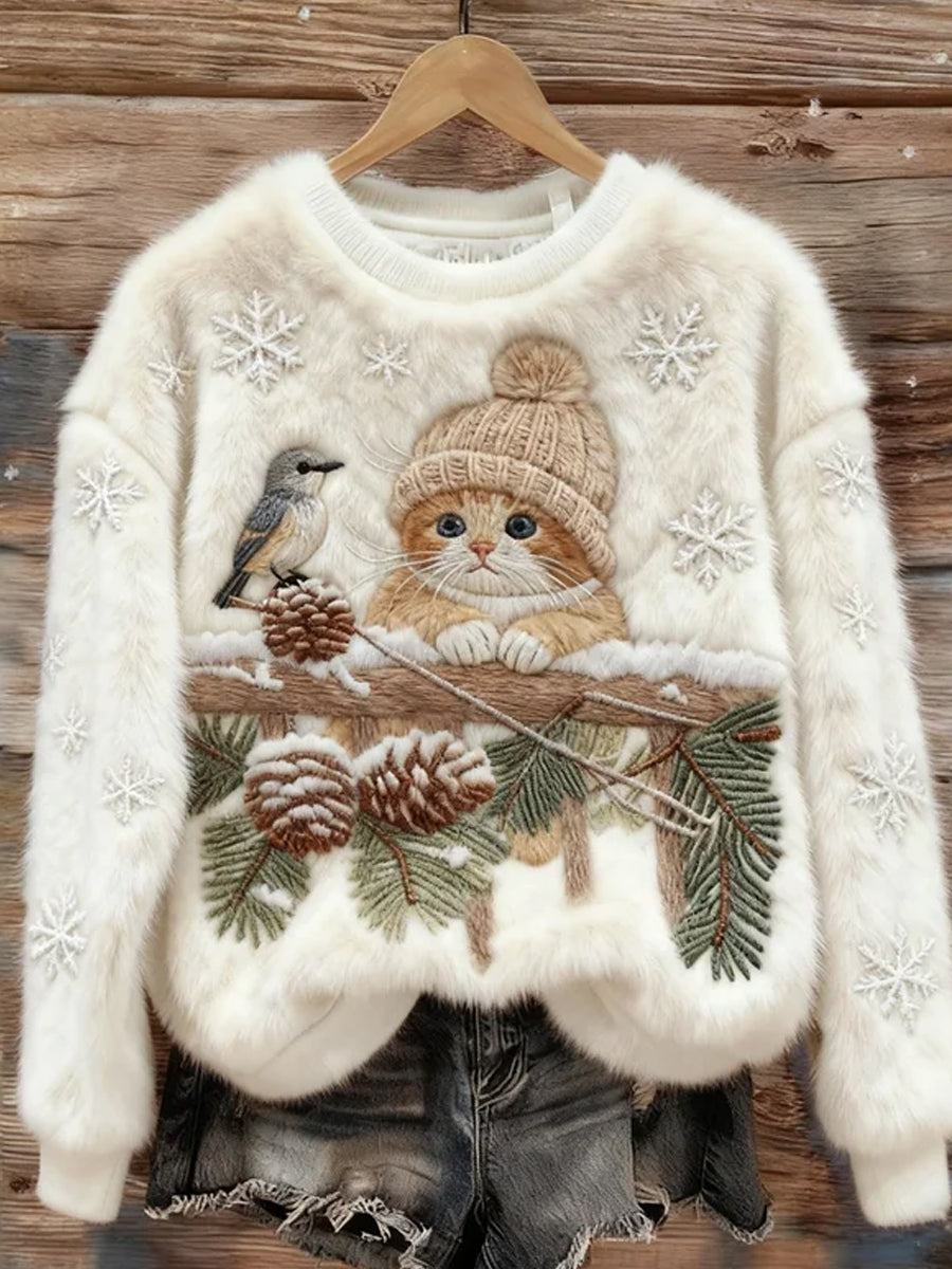 Damska wygodna flanelowa bluza z nadrukiem retro sztuki zwierząt