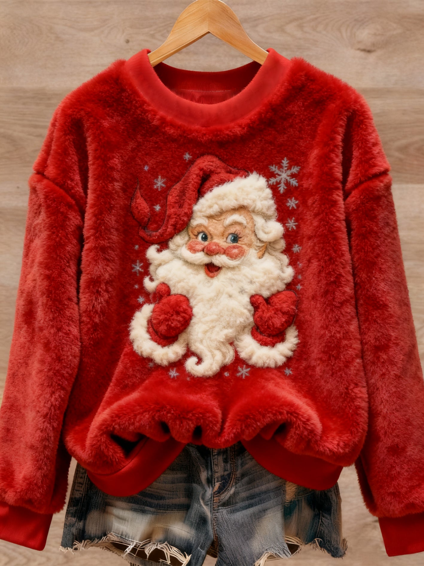 Damski sweter flanelowy z nadrukiem świątecznym