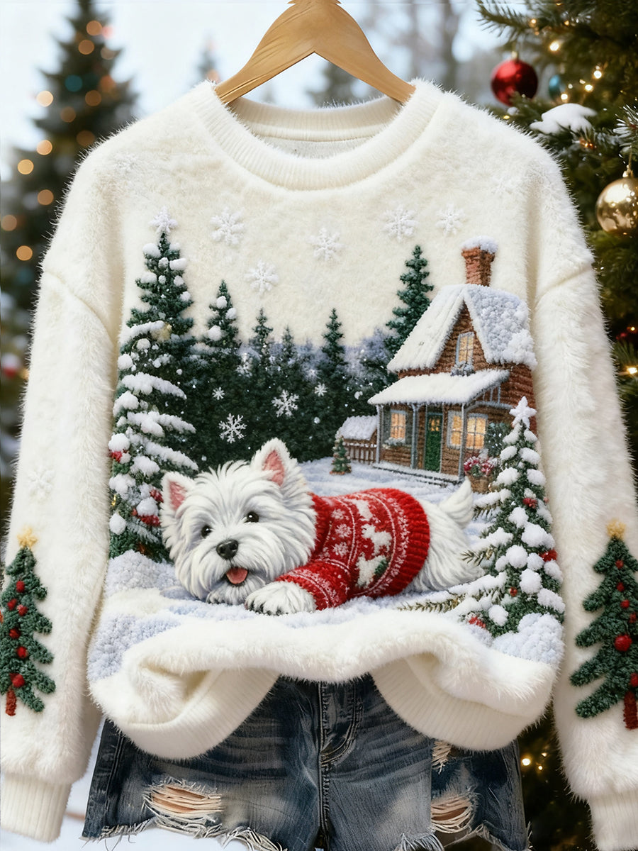 Damskie Retro Animal Boże Narodzenie Art Print Casual Top flanelowy