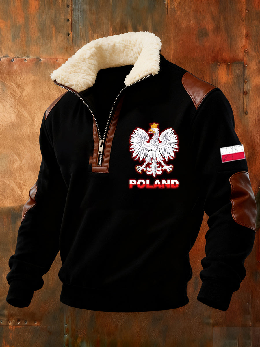 Męska bluza z polarowym kołnierzem z nadrukiem w stylu vintage