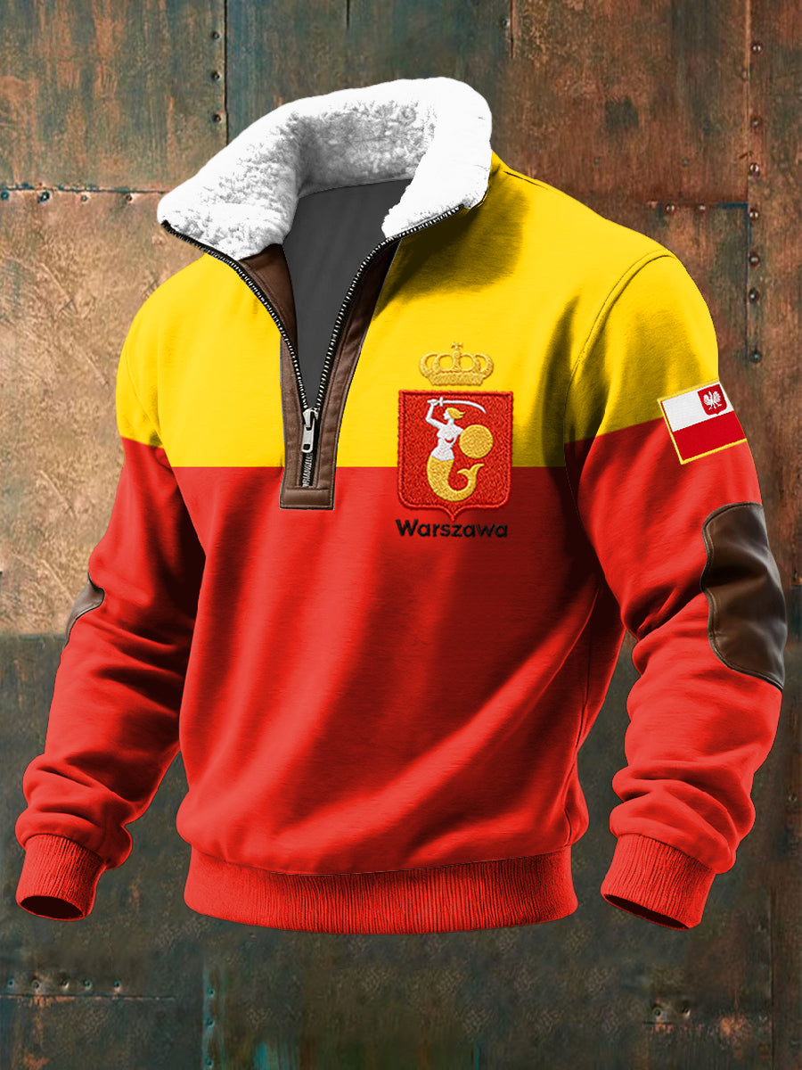 Bluza z kapturem z zamkiem błyskawicznym retro godło w stylu warszawskim