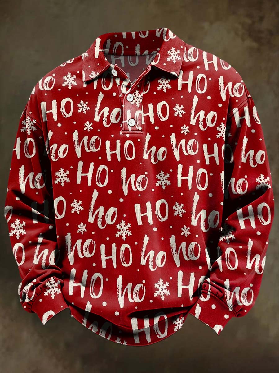 Świąteczna koszulka polo z długim rękawem z nadrukiem