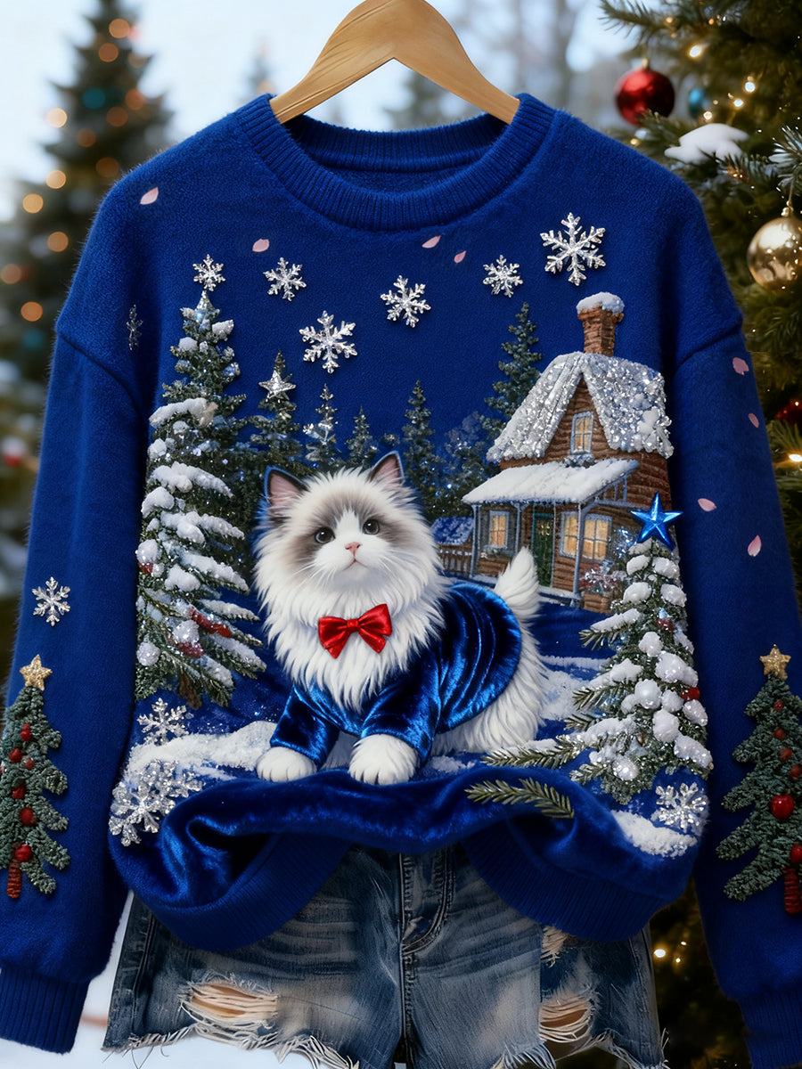 Damskie Retro Animal Boże Narodzenie Art Print Casual Top flanelowy