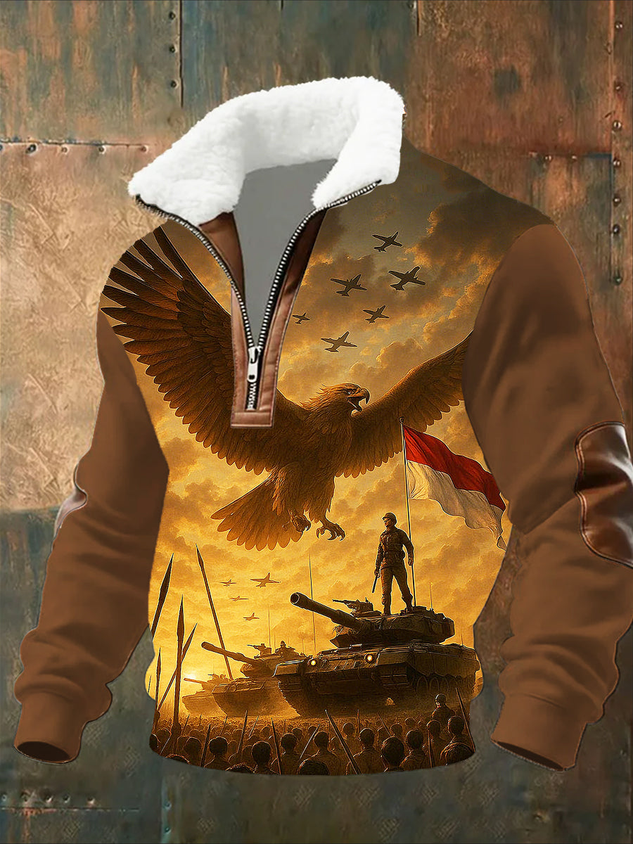 Męska moda retro na co dzień bluza z półzamkiem z futrzaną bluzą