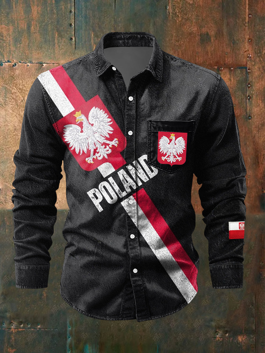 Retro polska koszula w paski z flagą orła białego