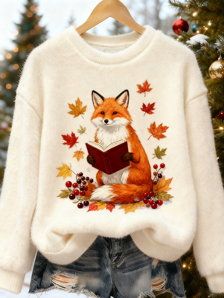 Damskie Retro Animal Boże Narodzenie Art Print Casual Top flanelowy