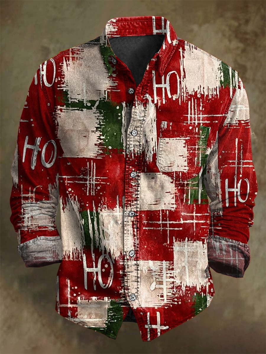 Abstrakcyjna świąteczna koszulka z długim rękawem w kratkę