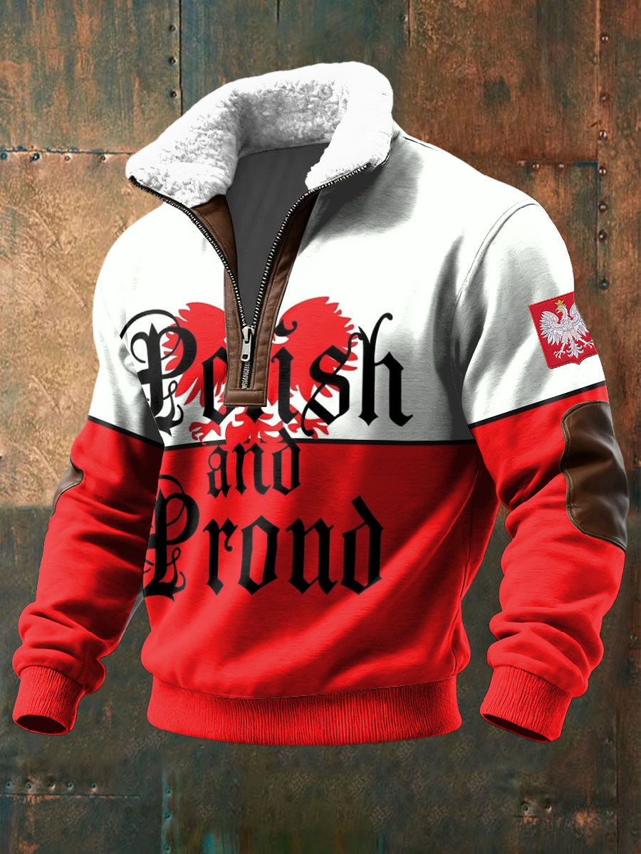 Pullover z zamkiem błyskawicznym retro polski orzeł flaga z lambswool