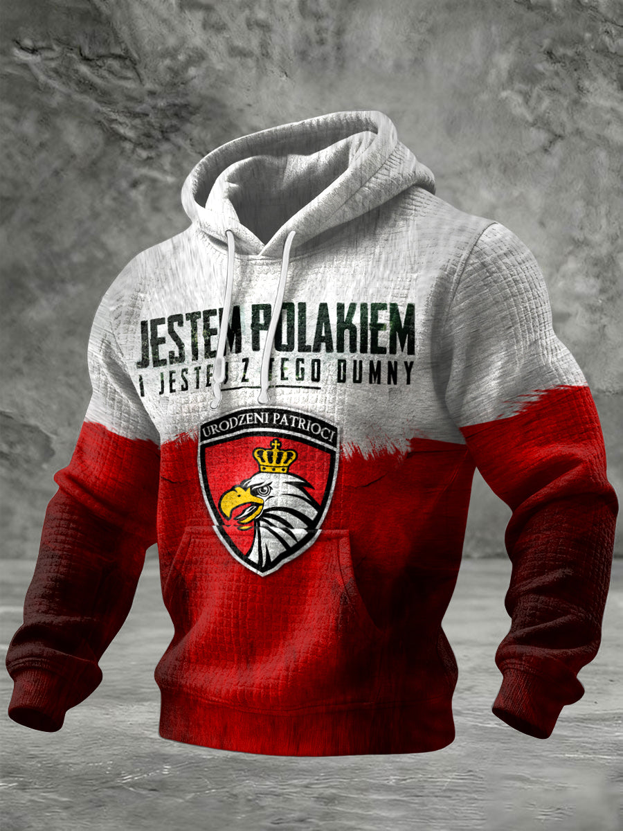 Retro Polski Orł Godło Patchwork Casual Bluza z kapturem
