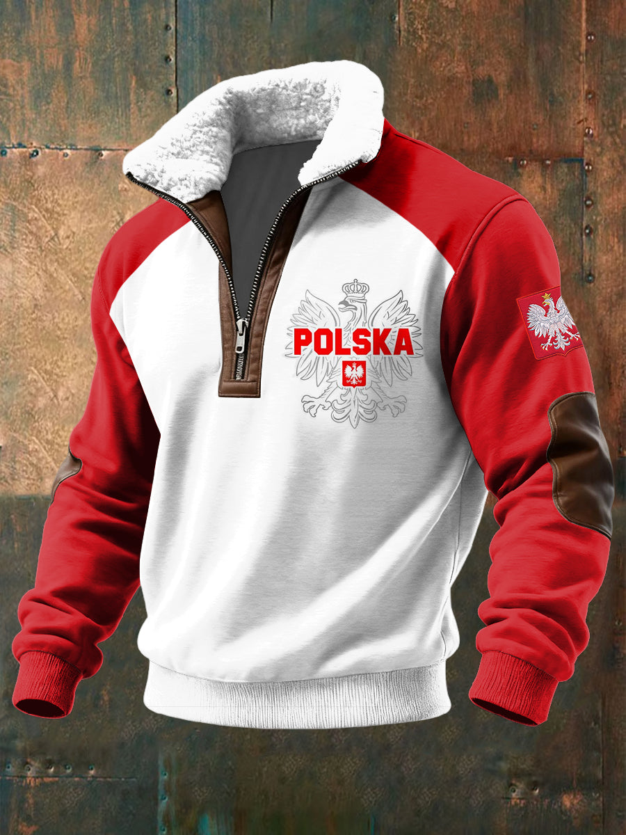 Vintage Polski Orzeł Odznaka Lambswool Sweter z zamkiem błyskawicznym