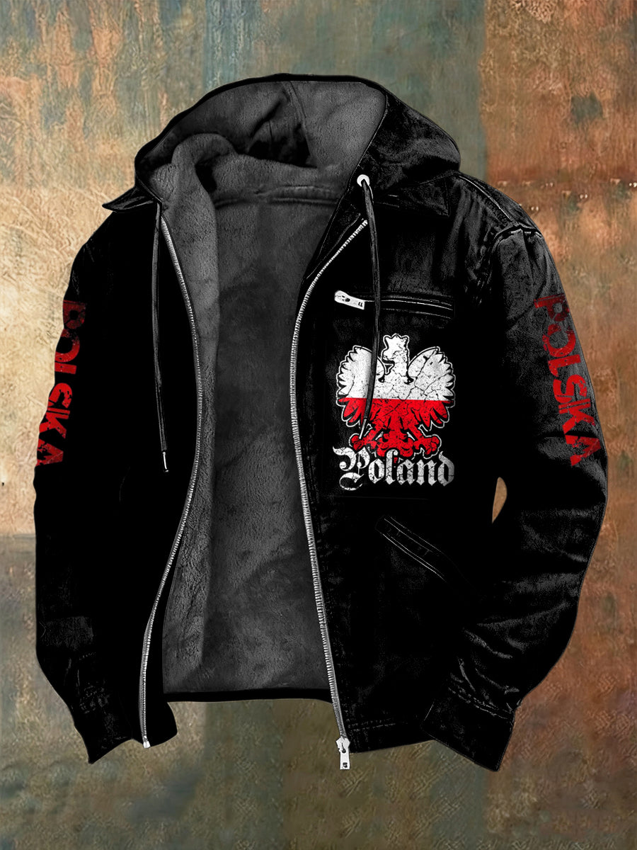 Kurtka z kapturem z polarową podszewką Retro Polski Eagle Flag