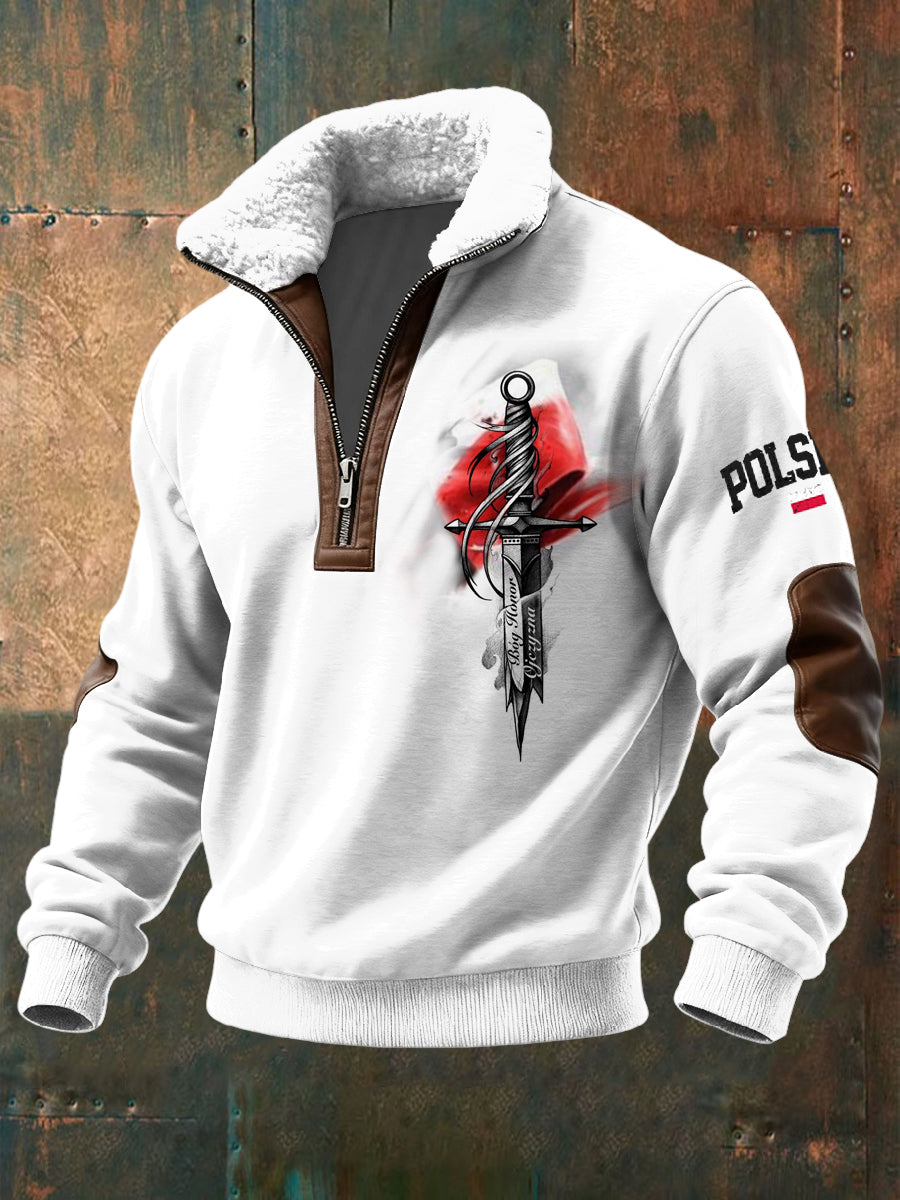 Retro polski patriotyczny sweter z zamkiem