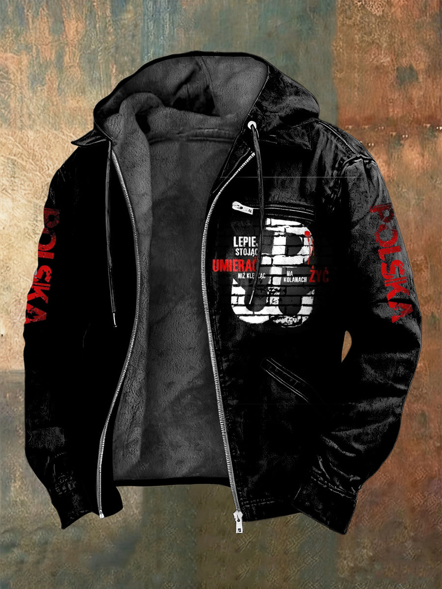 Retro polska kurtka z kapturem z polarem oporowym