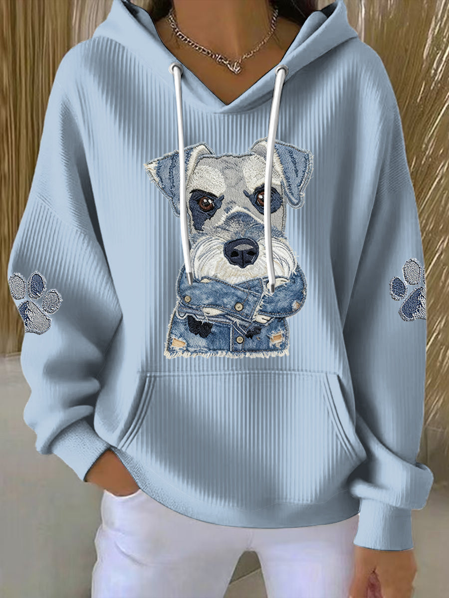 Damska bluza z kapturem z długim rękawem z nadrukiem dla zwierząt z okrągłym dekoltem