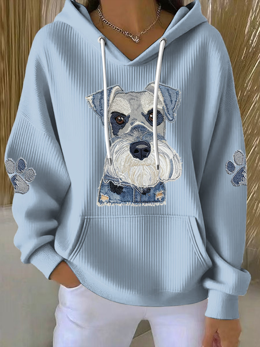 Damska bluza z kapturem z długim rękawem z nadrukiem dla zwierząt z okrągłym dekoltem