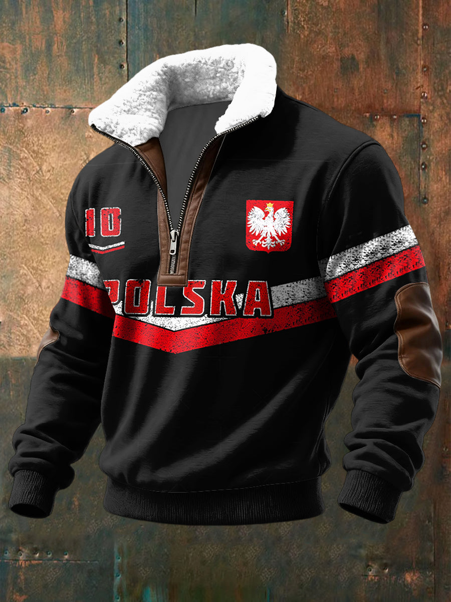 Pullover z zamkiem błyskawicznym retro polska piłka nożna klasyczna Lambswool