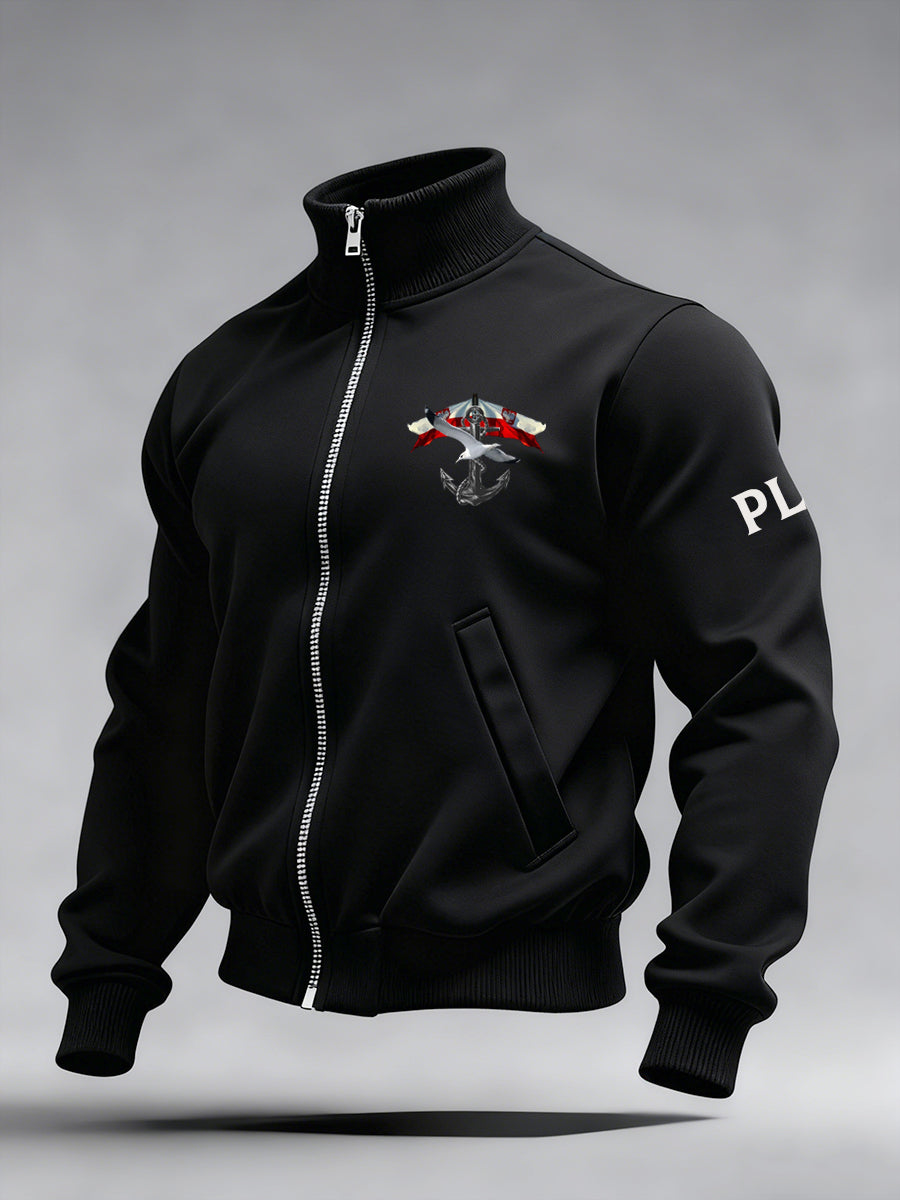 Męska moda vintage Casual Stand Collar Bluza z zamkiem błyskawicznym