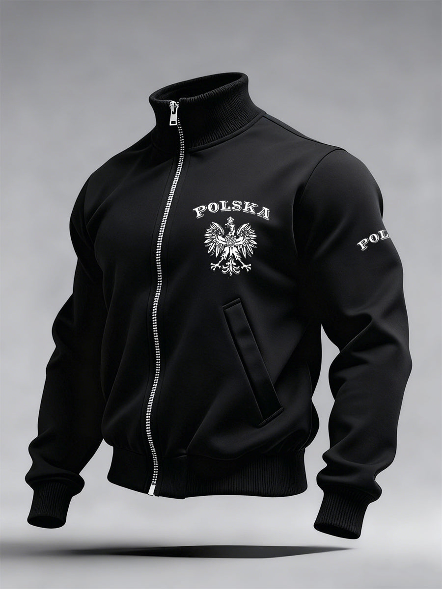 Męska moda vintage Casual Stand Collar Bluza z zamkiem błyskawicznym