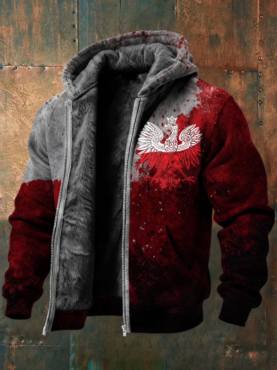 Męska rozpryskowa kurtka z polarowym nadrukiem godła orła