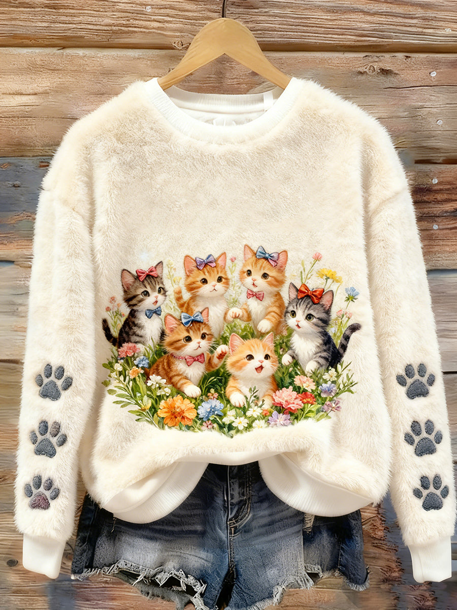 Damskie Retro Animal Art Print Casual Top flanelowy