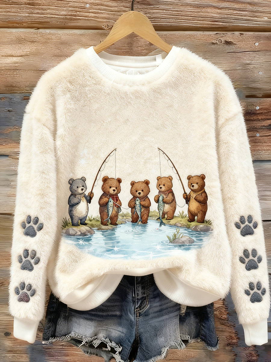 Damskie Retro Animal Art Print Casual Top flanelowy