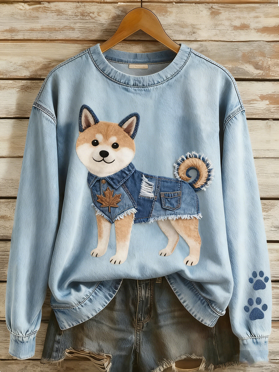 Damska bluza z długim rękawem w stylu retro Patchwork Animal Art Print Casual Comfort