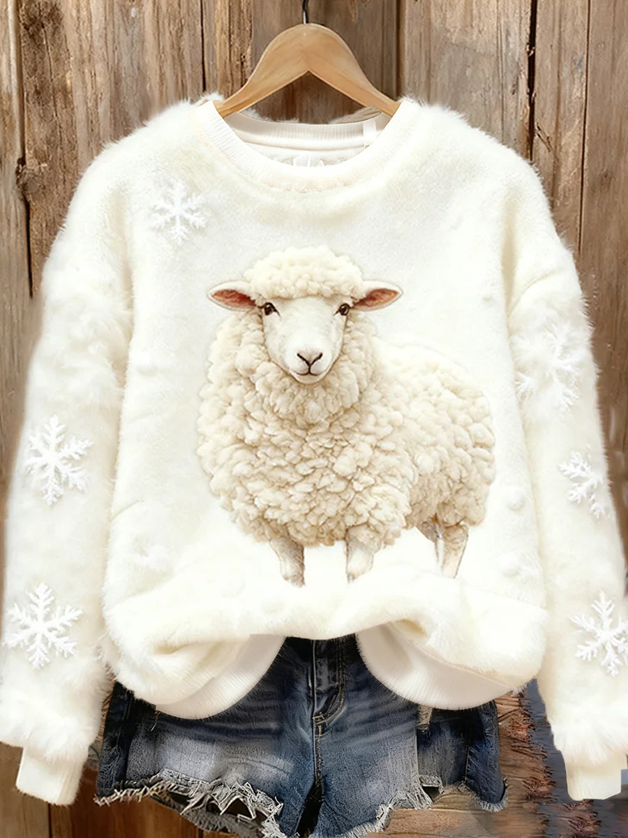 Damskie Retro Animal Boże Narodzenie Art Print Casual Comfort Top flanelowy