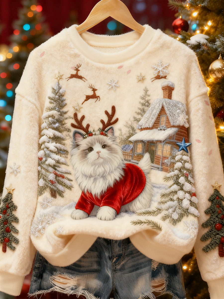 Damska śliczna bożonarodzeniowa flanelowa bluza z kapturem