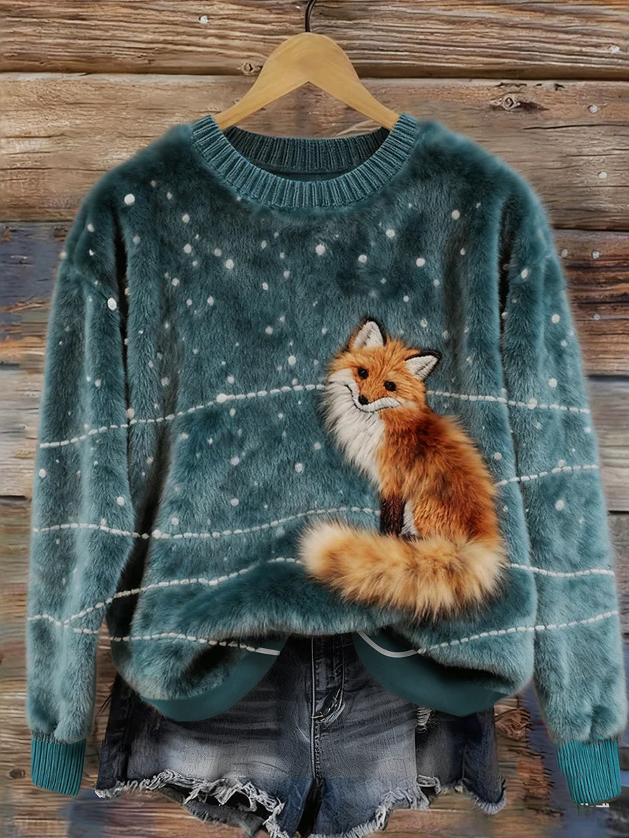 Damskie Retro Animal Boże Narodzenie Art Print Casual Comfort Top flanelowy