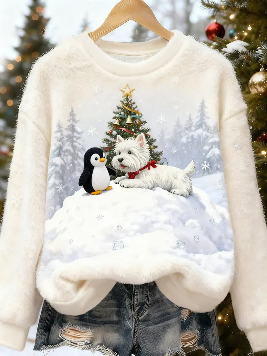 Damska śliczna bożonarodzeniowa flanelowa bluza z kapturem