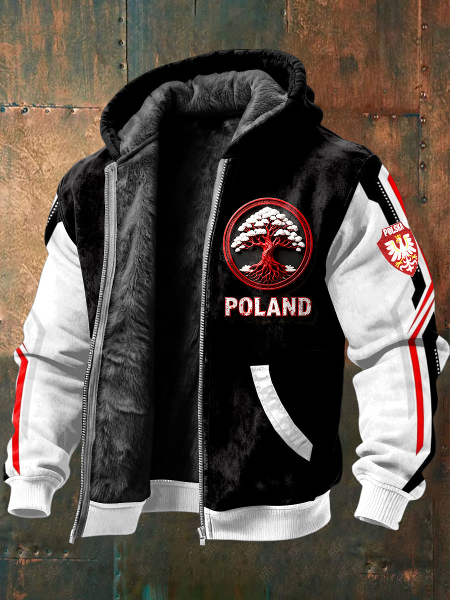 Męska polska kurtka z patchworkiem z polaru