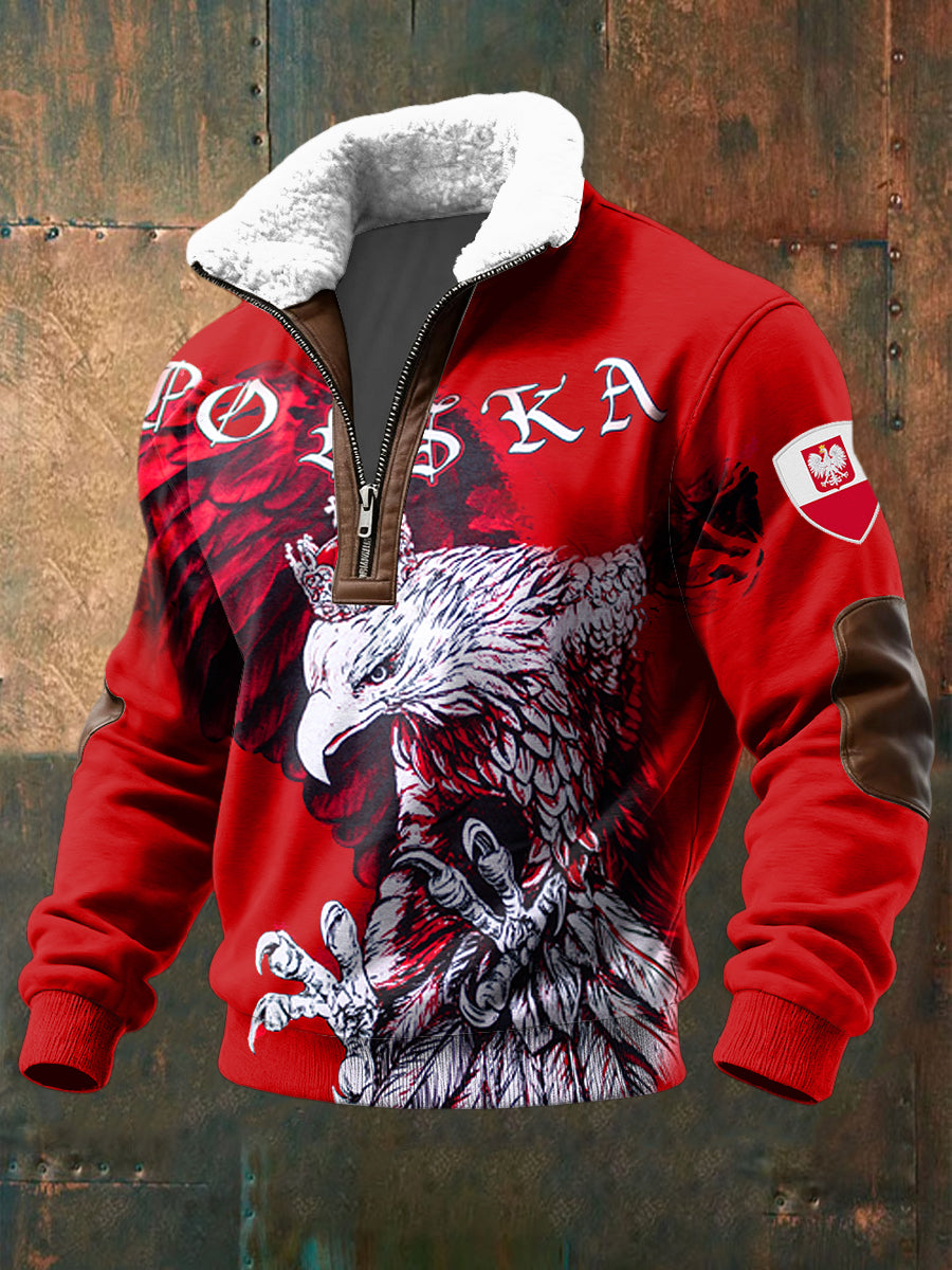 Retro Polski Eagle Ball Gra Lambswool Zipper Pullover