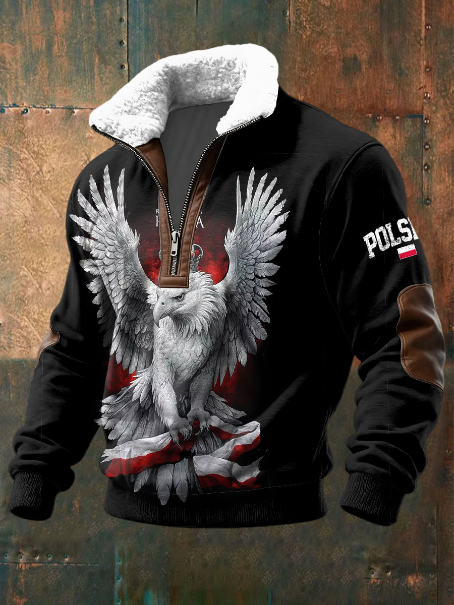 Retro Polska Rzeczpospolita Lambswool Zipper Pullover