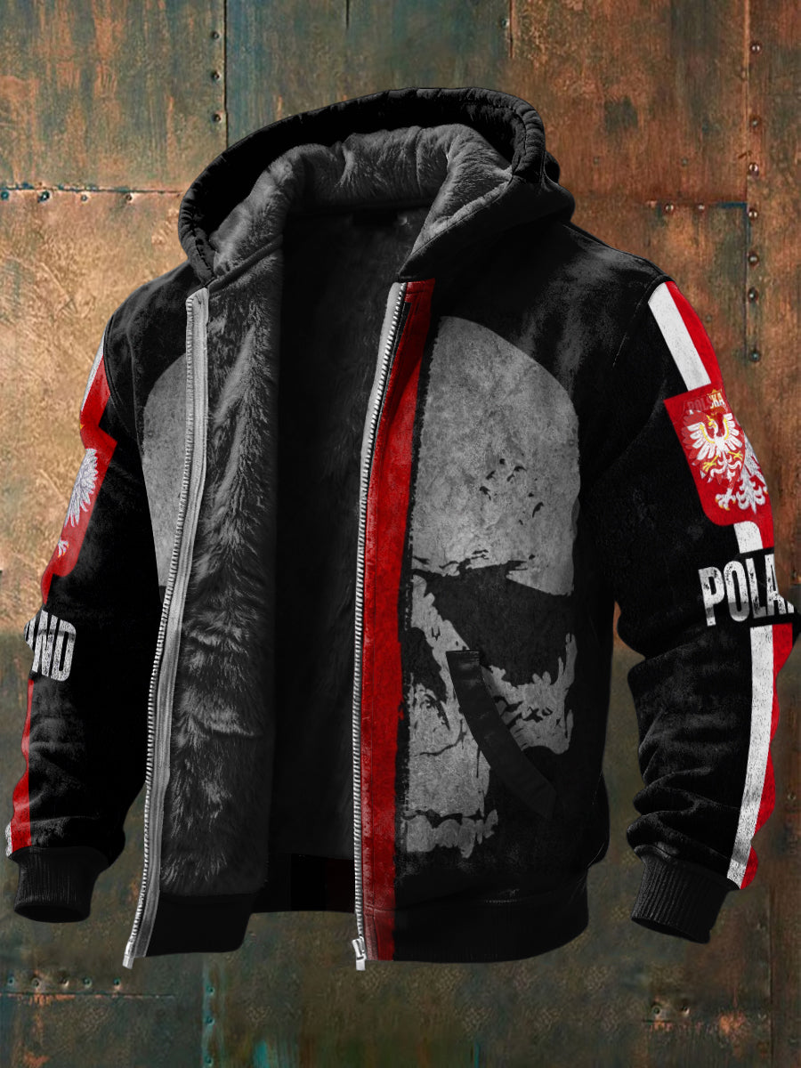 Czarna kurtka z polarową podszewą męska w nadruk czaszki