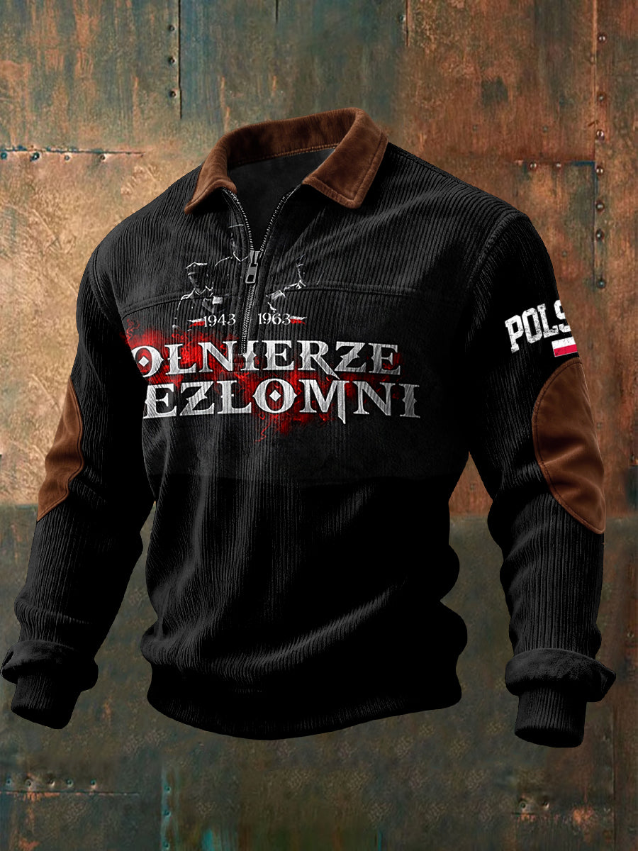 Pullover z zamkiem błyskawicznym retro polski żołnierz sztruks