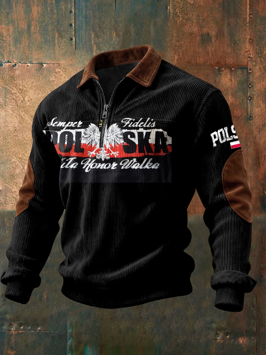 Sweter z zamkiem błyskawicznym retro z polskim orłem