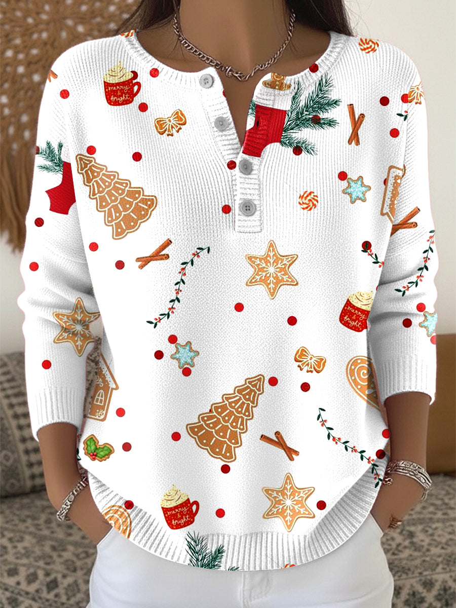 Damski świąteczny sweter z kreskówkowym nadrukiem Biały sweter na co dzień