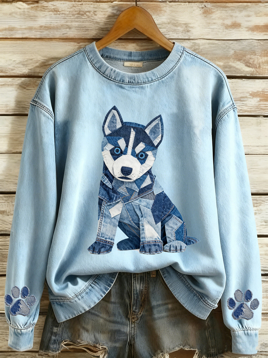 Damska bluza z długim rękawem z nadrukiem zwierzęcym z okrągłym dekoltem