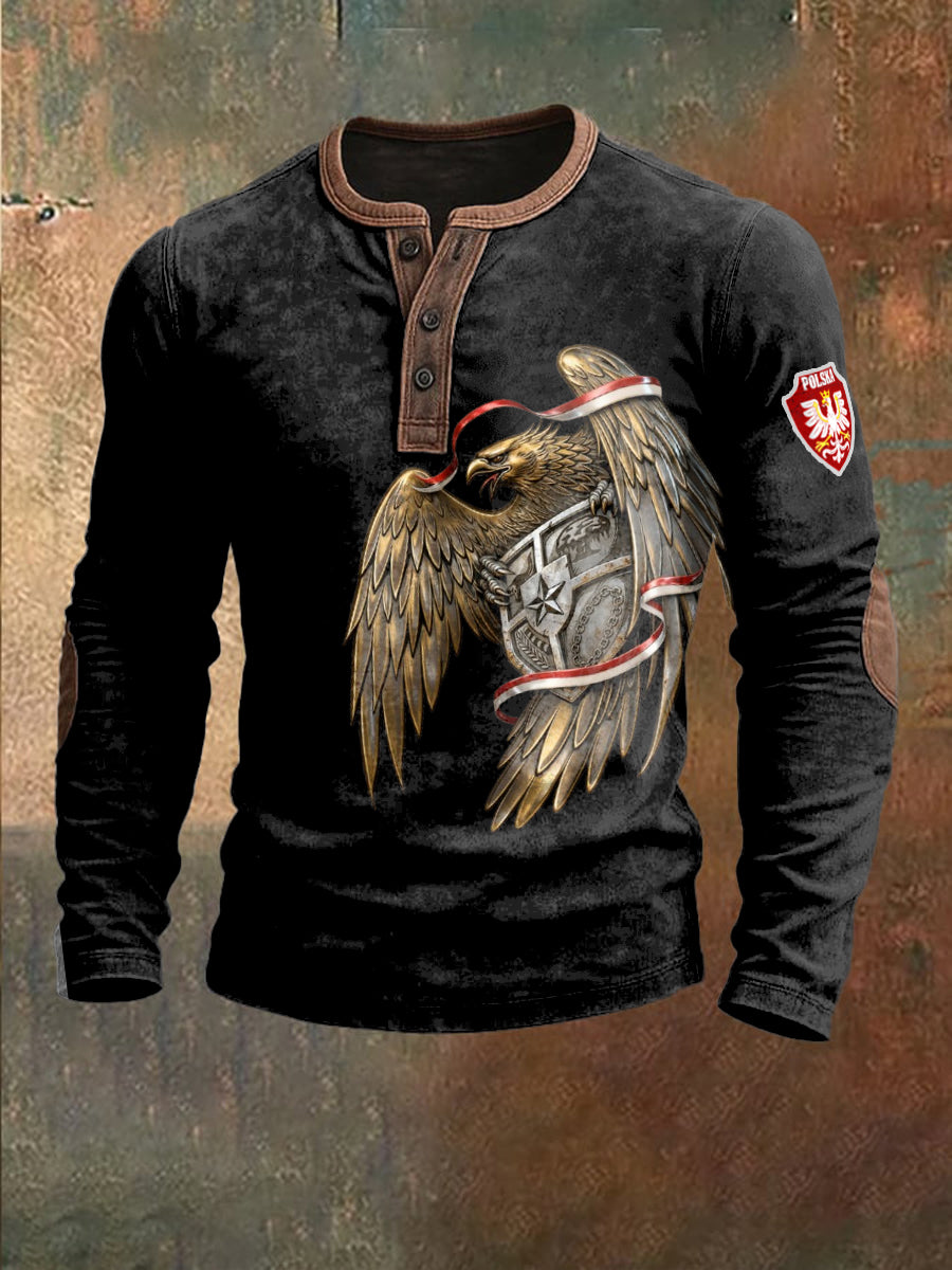 Czarna bluza patchworkowa z nadrukiem męska flaga Polska