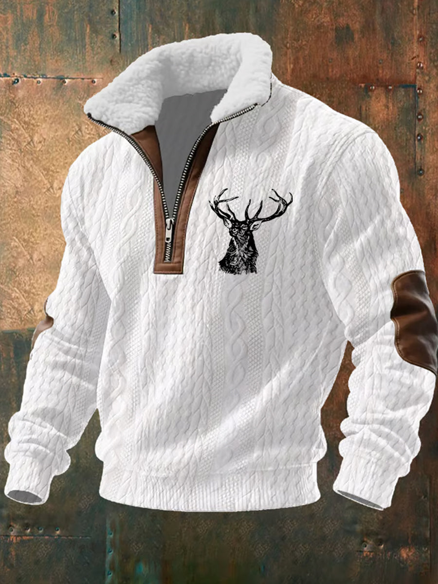 Męska koszulka z futrzaną bluzą w stylu retro z nadrukiem Western Art Print